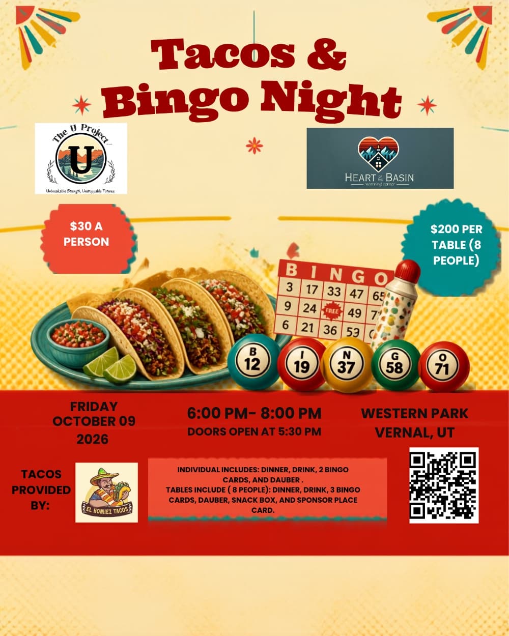 Tacos and Bingo event poster