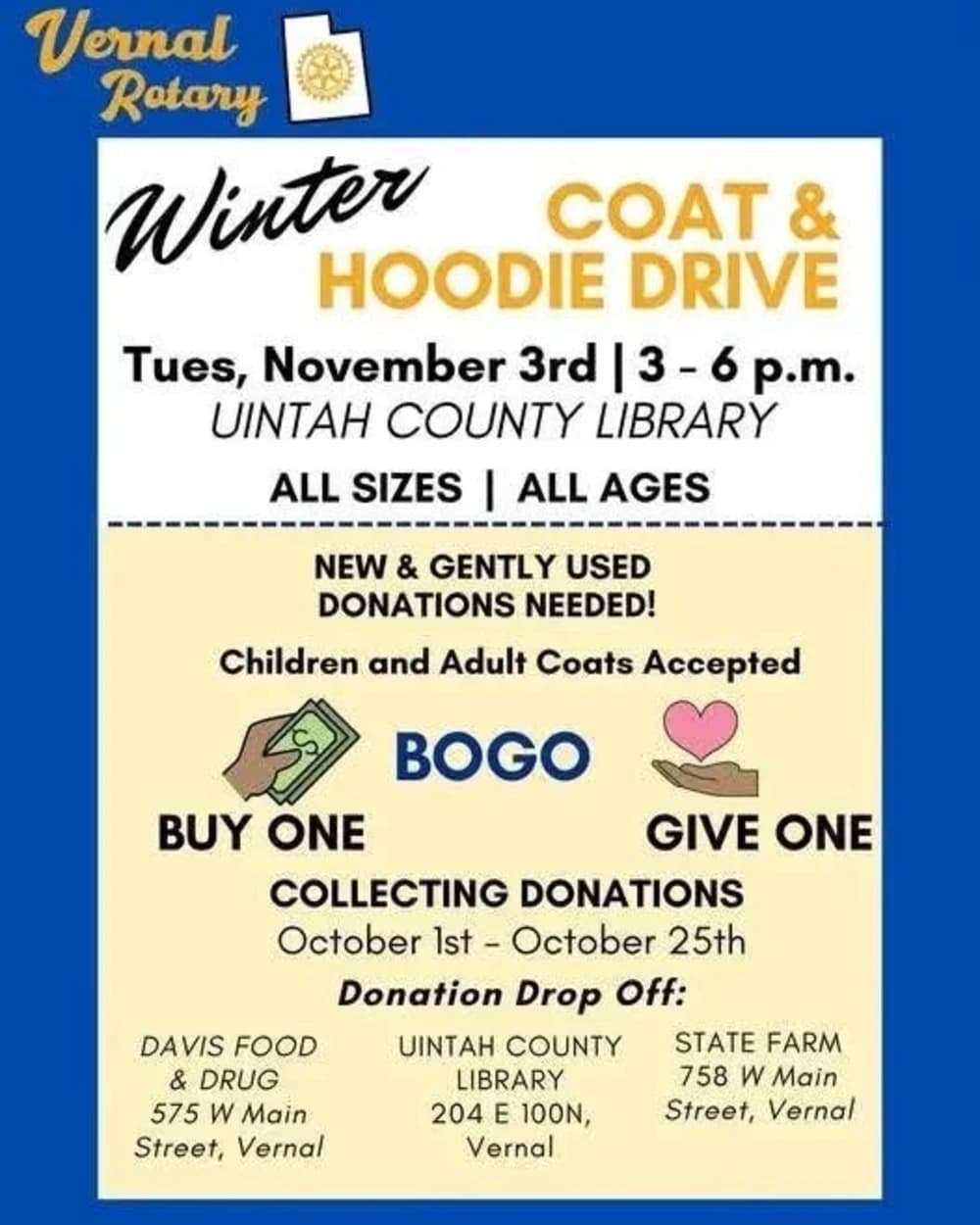 Rotary Winter Coat and Hoodie Drive- Donations event poster