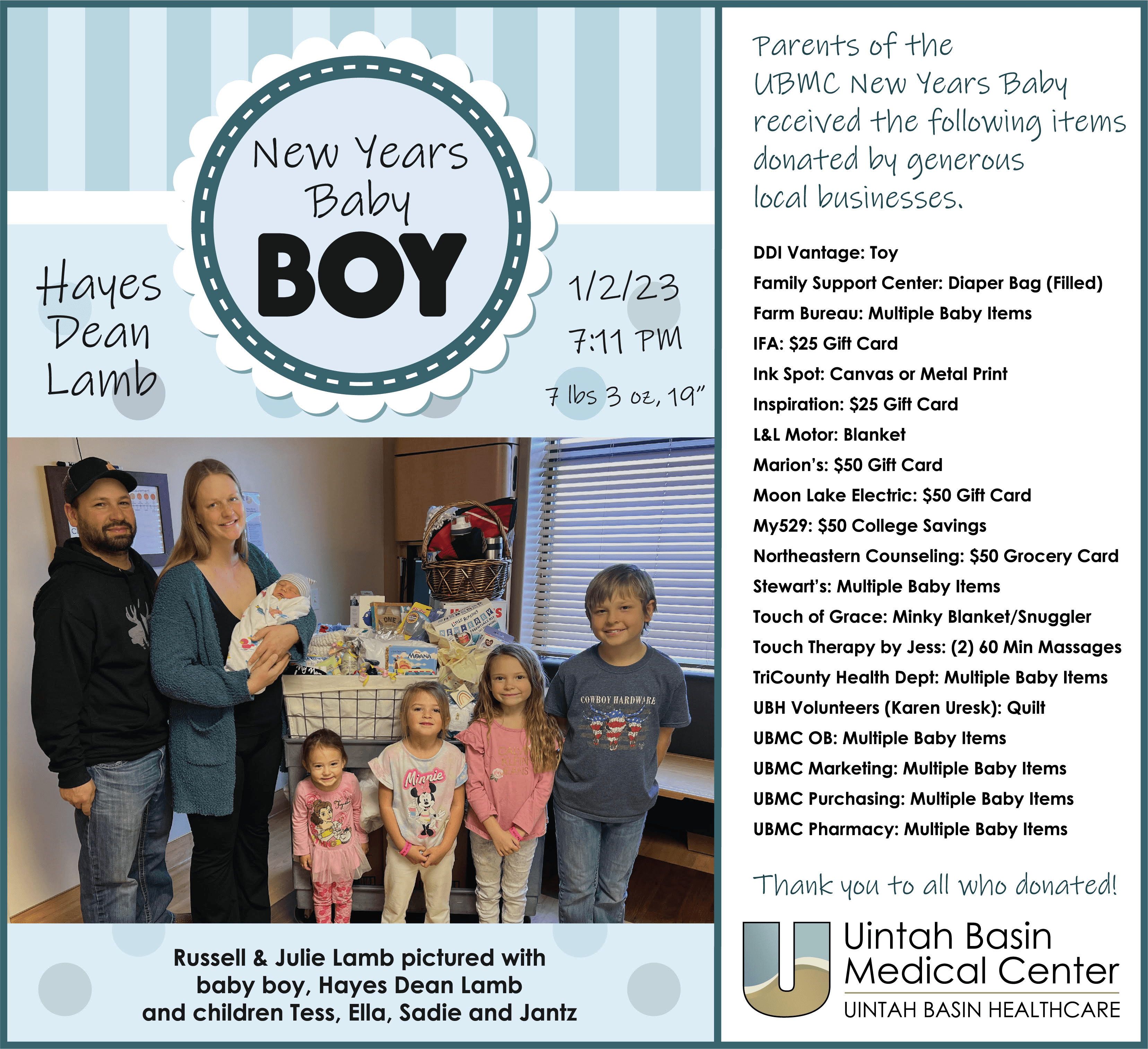 UBMC Welcomes Hayes, The 2023 New Years Baby