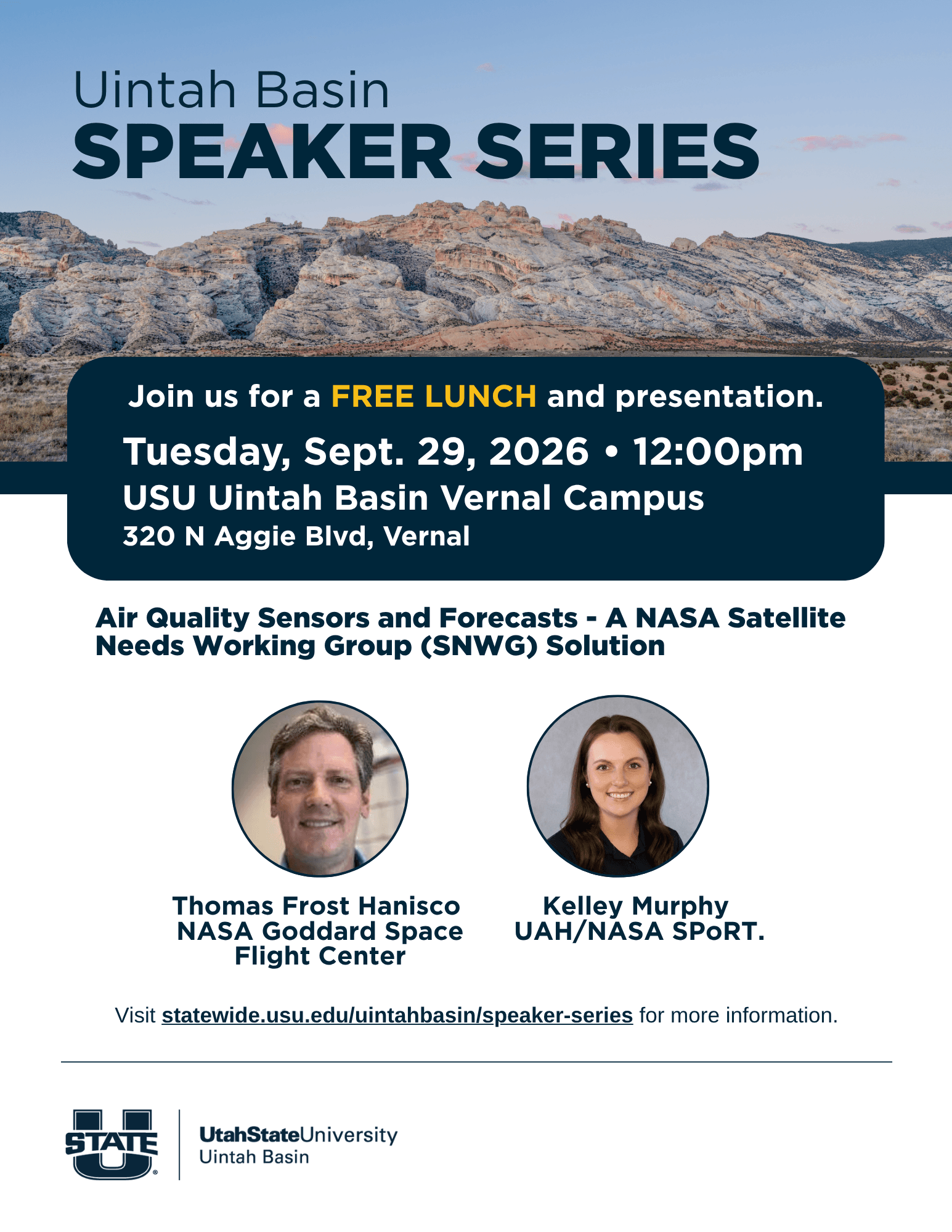 USU Uintah Basin Speaker Series Free Lunch & Learn - NASA presenting on Air Quality and Forecasts event poster